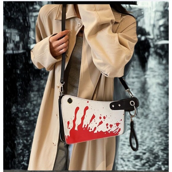 Meat Cleaver Purse Crossbody Wristlet--White w/Blood Splatters Handbag Halloween - Picture 3 of 5